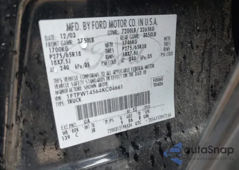 2004 Ford F-150 Fx4/Lariat/Xlt z USA, uszkodzony, nr VIN 1FTPW14564KC04661